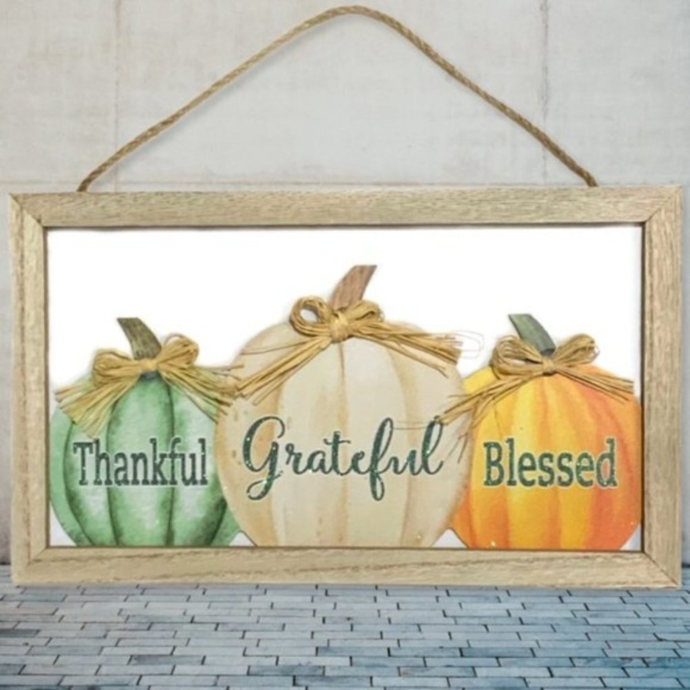 Modern Farmhouse Wall Hanging Fall Autumn Halloween Thanksgiving Decor 14 x 8 in